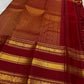 Full view of the Arakku Red Handwoven Pure Silk Kanchipuram Varisaipet Saree with Yaanai Gold Zari Border