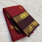 Arakku red Pure Silk Kanjeevaram Rettapet saree with chocolate brown Yaanai zari border