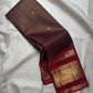 Deep Coffee Brown Pure Silk Kanchipuram Zari Kattam saree with Arakku Red Vanasringaram gold zari border.