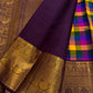 Green yellow pink blue purple and red checks on Kanchipuram silk | Kancheepuram pure silk saree.