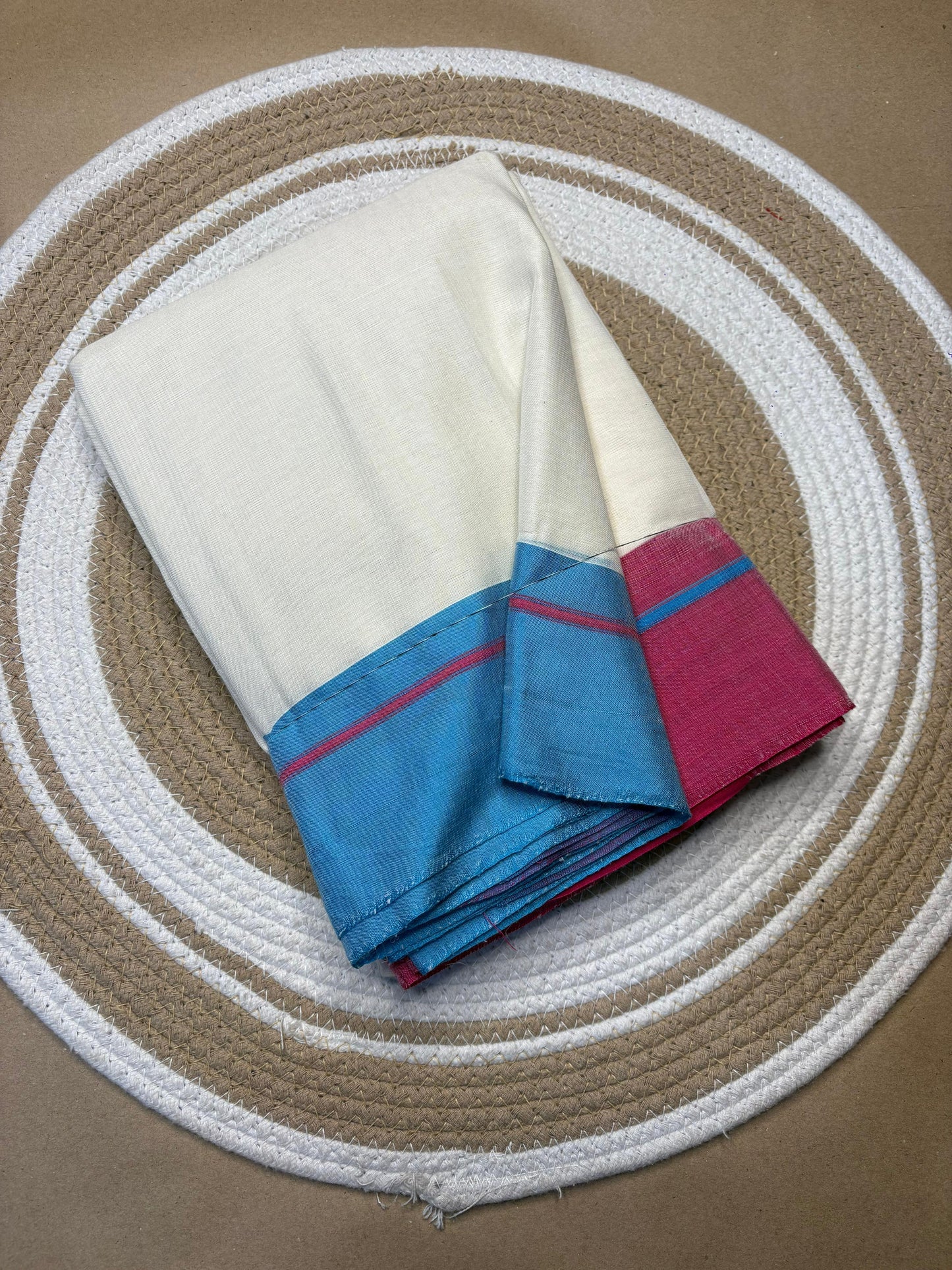 Handwoven Patteda Anchu Cotton Saree from Karnataka with Broad Double Border