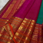 Handwoven Varisaipet weave detail, Peacock Teal KanchiPattu silk saree