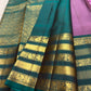 Peacock green Varisaipet border with gold zari floral and peacock registers on a lavender Kanjivaram saree