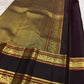 Ash blue Kanjeevaram silk saree with cocoa brown korvai border and traditional gold zari border detail Idam Living