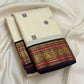 Warm Ivory Pure Silk Kanchipuram Saree | Butta | Aubergine Zari Border