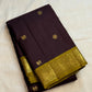 Aubergine brown Pure Silk Kancheepuram Butta saree with olive gold zari border, detail view 3