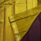 Aubergine brown Pure Silk Kancheepuram Butta saree with olive gold zari border, detail view 2