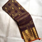 Deep Aubergine Brown Handwoven Pure Silk Kanjipuram Saree with Zari Kattam and Antique Gold Diamond Border