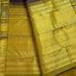 Aubergine brown Pure Silk Kancheepuram Butta saree with olive gold zari border, detail view 4