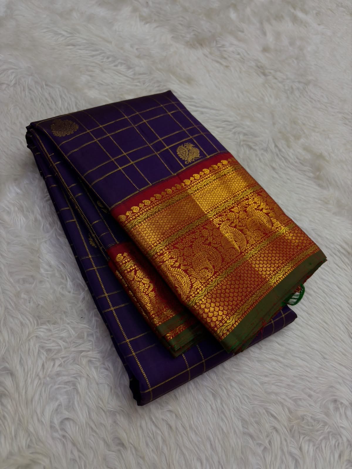 Vintage Aubergine Handwoven Pure Silk KanchiPattu Saree with Zari Kattam and Arakku Red Korvai Mayil Border
