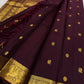 Aubergine Kanjivaram silk saree with grand antique gold zari woven pallu