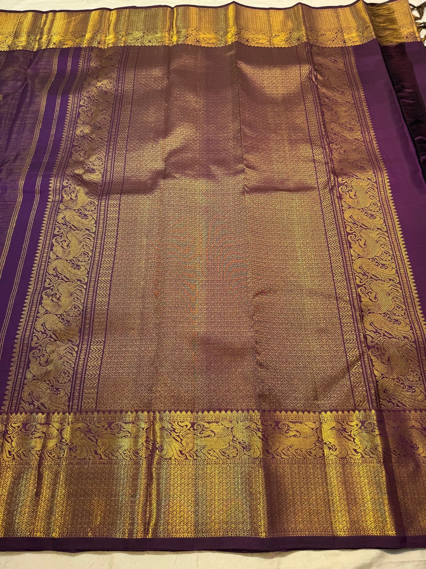 Royal Violet Handwoven Pure Silk Kanjeevaram Vairaoosi Saree with Gold Zari Buttas
