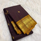 Deep Aubergine Jamun Handwoven Pure Silk KanchiPattu Saree with Petite Zari Buttas and Antique Gold Border