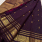 Dusky Aubergine Handwoven Pure Silk Kancheepuram Saree with Mayil Zari Buttas and Antique Pon Zari Border