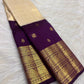 Deep Aubergine Purple Pure Silk Kanchipuram Butta saree.