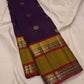 Aubergine purple and ponvandu muted yellow rettapet korvai Kanchipuram silk saree with kamalam and mayil butta — Idam Living
