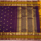 Ponvandu muted yellow korvai border with rettapet gold zari lines and veldhari silk thread work on aubergine purple saree — Idam Living