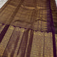 Close view of Deep Aubergine Purple Kanchipuram Zari Kattam silk with antique-gold ornate border and richly woven pallu.
