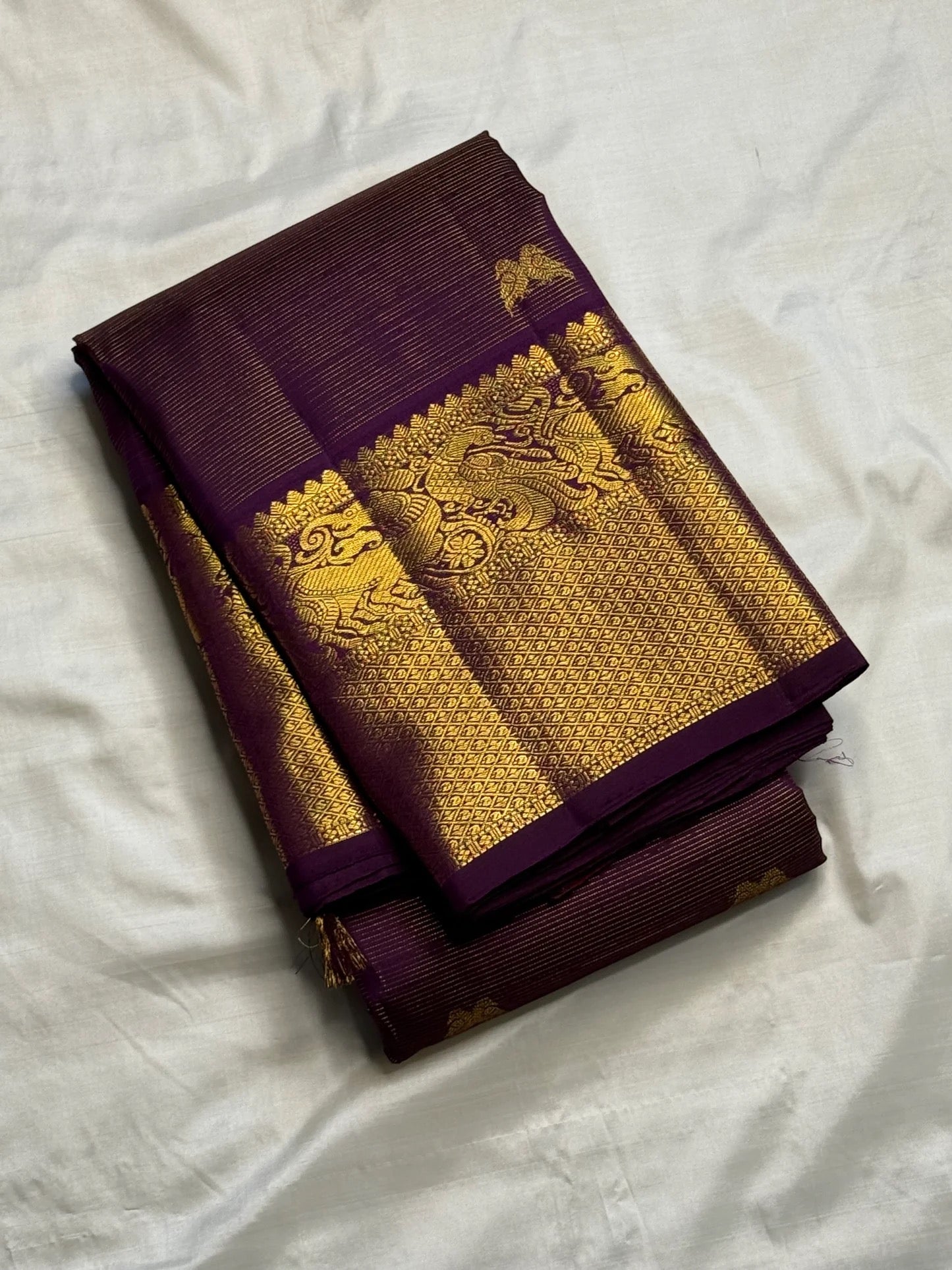 Royal Violet Handwoven Pure Silk Kanjeevaram Vairaoosi Saree with Gold Zari Buttas