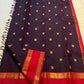 Aubergine Red Kanjivaram silk saree zari border