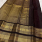 Aubergine Handwoven Pure Silk Kanjivaram Saree with Rettapet Contrast Green Border