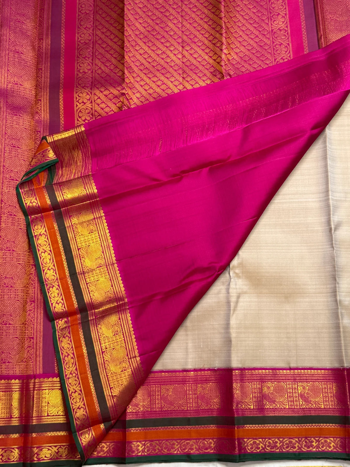 Sandalwood Taupe Pure Silk Kanjivaram Varisaipet Saree with Kamalam Motifs – view 5