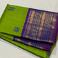 Parrot green handwoven pure silk Kanchipuram varisaipet saree with violet border, view 2