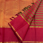 Vintage vermilion Kanchipuram silk saree folded, showing striped body, Rettapet border and gold lattice pallu