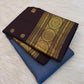 Azure Blue and Deep Kanchana Brown colour contrast on Kanchipuram silk saree.