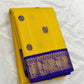 Sunflower Yellow and Royal Violet Handwoven Pure Silk Kanjeevaram Saree with Silk Thread Mayil Chakram Butta