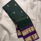 Deep Green Rettapet pure silk Kancheepuram saree with Royal Purple border, handwoven by Idam Living – view 1