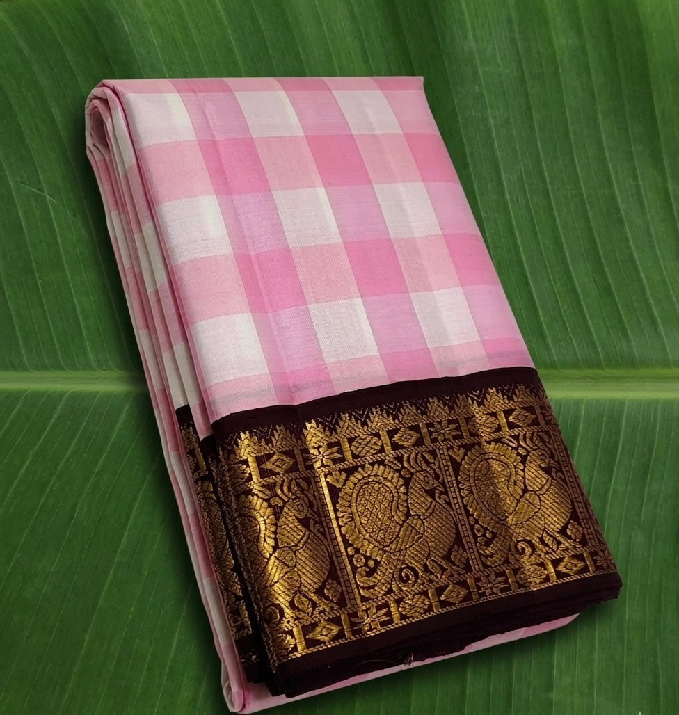 Kanchipuram silk saree in violet purple with red border Korvai weave folded view