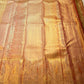 Handwoven Butta fusion saree with ornate Banarasi-style antique-gold paisley border.