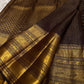 Traditional Kanchipuram saree in walnut Kanchana brown with luminous antique gold zari kattam grid