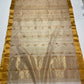 Sandalwood Beige handloom Katan Silk Chanderi saree pallu with broad gold woven panel and oversized floral forms.