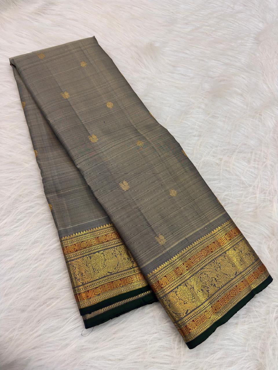 Warm Sand Beige pure silk Kanchipuram saree — vairaoosi weave