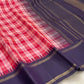 Berry kattam and deep navy Kanjivaram silk saree folded showing multicolour check body and contrast navy Rettapet border