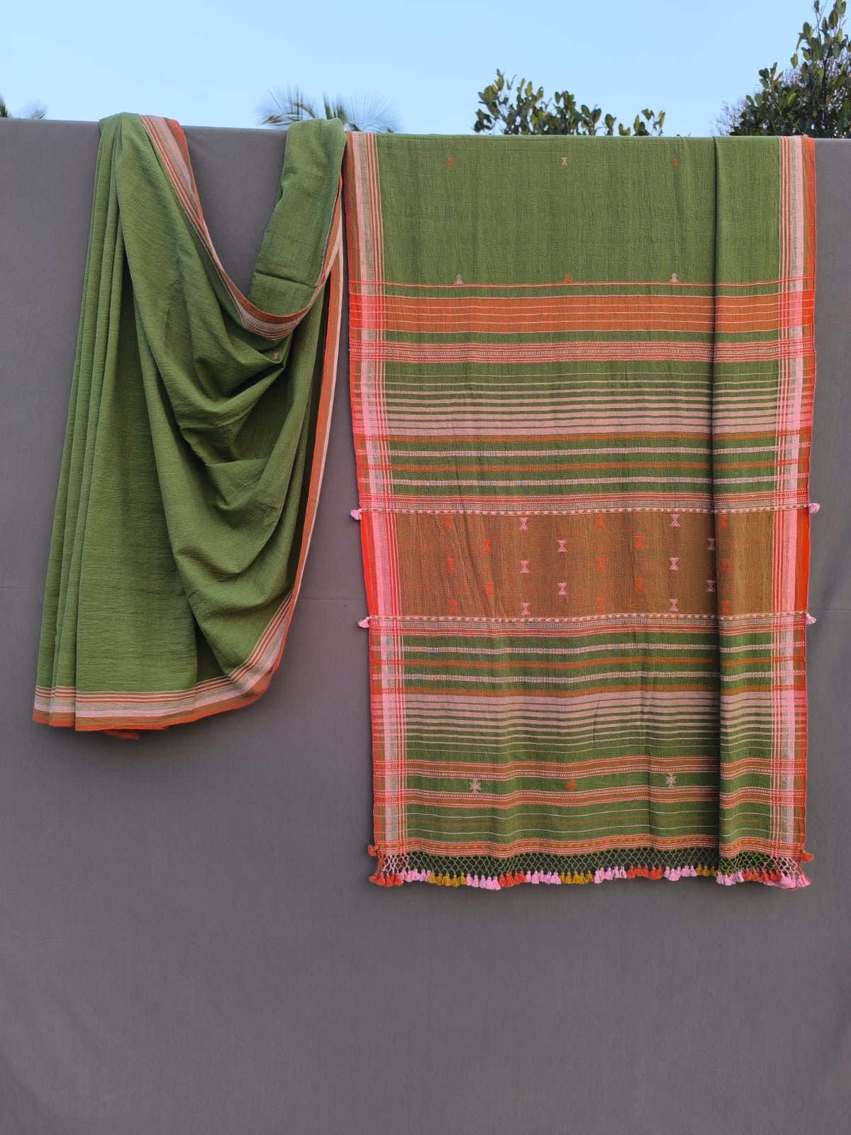 Bhujodi cotton saree subtle checks pattern rustic texture close up