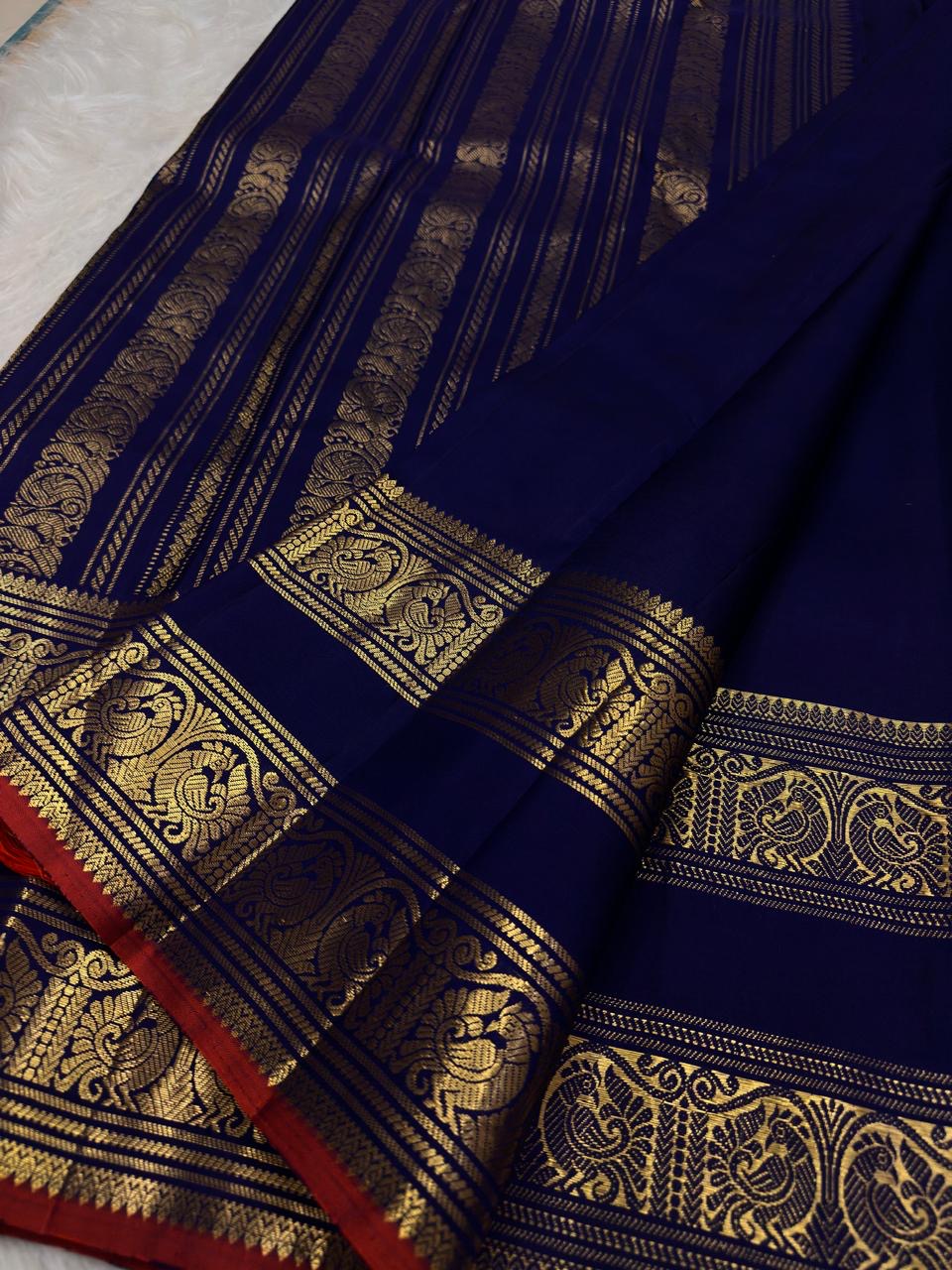 Bird vine gold zari kanchipuram border – Idam Living Pure Silk Kanchipuram saree