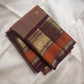 Biscuit Brown pure silk KanchiPattu saree, Butta weave with Deep Aubergine border — full drape view