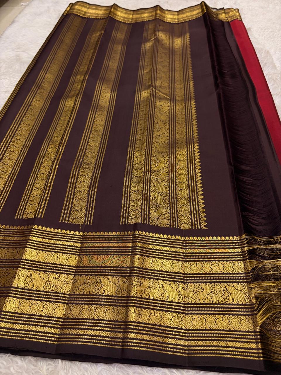 Black border pure Kanchipuram silk saree – front view
