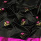Black Chanderi silk saree with scattered fuchsia pink floral buttas