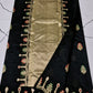 Full Black Pattu Silk Chanderi saree with green red woven motifs, detailed border and metallic pallu