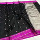 Black Chanderi saree with pink accented floral buttas