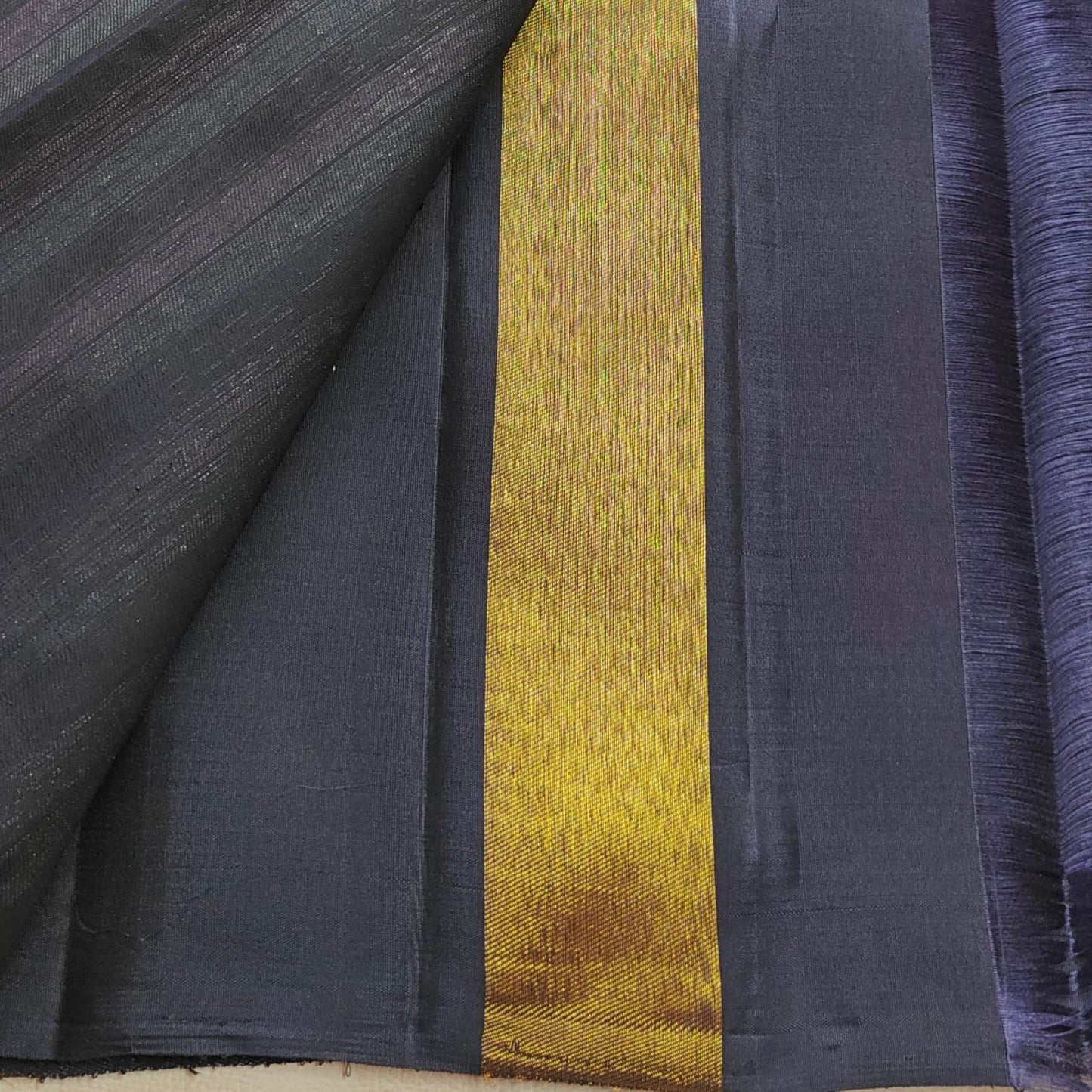 Black Handwoven Pure Silk Kanjipuram Saree with Multicolour Ettukol Temple Border