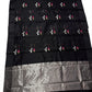 Black Chanderi saree with fuchsia floral motifs