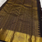 Black Zari Checks Kanchipuram Silk Saree with Gold Pallu