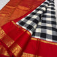 Black, Grey and Ivory pure silk KanchiPattu saree, Kanchi Kattam weave with Pillar-Box Red border — border detail