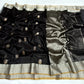 Handwoven black Chanderi saree with delicate floral-bud motifs