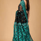 Black Jamdani Cotton Silk Saree With Teal Border And Multicolour Buttas